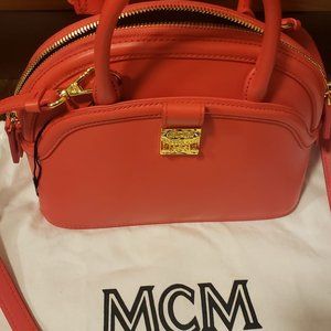 MCM Luxury Anna Small Tote Bag Fiesta Orange Red Top Handle and Crossbody